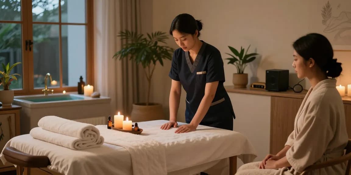 Enjoy a luxurious 광명출장안마 experience with a skilled therapist in a tranquil home spa setting.