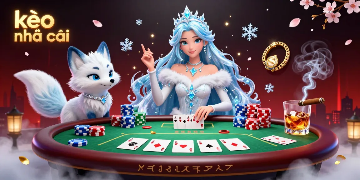 Engage with kèo nhà cái action in this vibrant 3D gaming scene featuring poker, glam, and excitement.