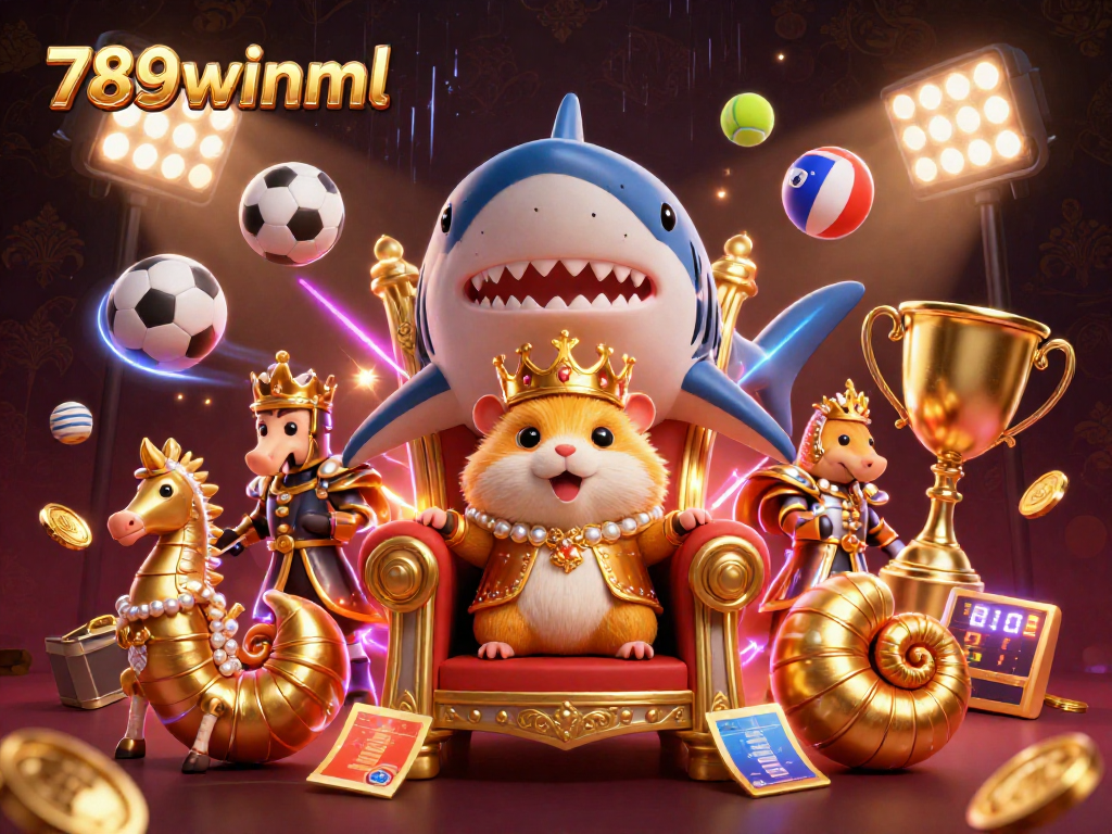 Join the action at 789winml with this vibrant illustration of a golden hamster king ruling the gaming realm.