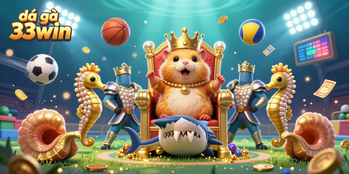 Experience the excitement of đá gà 33win in a vibrant, action-packed 3D scene featuring a golden hamster king.