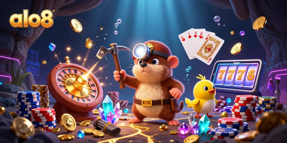 Catch awesome wins at alo8 with treasure hunter mole mining for gold and gems amidst cascading coins.