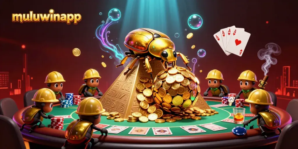 Experience the thrill of muluwinapp with golden beetles and casino action in this vibrant scene.