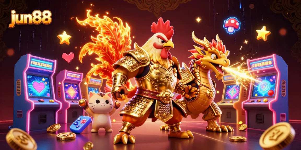 Experience thrilling gameplay at jun88 with a fighting rooster warrior and magical dragon hatchling