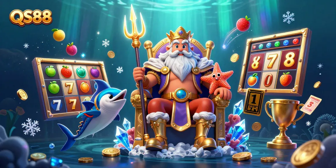Engage with QS88 in this vibrant casino scene featuring underwater characters and dynamic gambling elements.