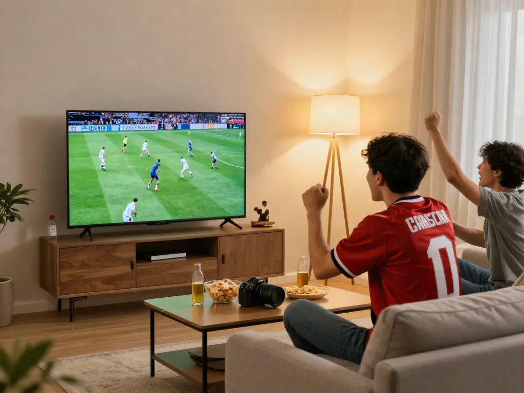 Engaging sports fans enjoying thập cẩm tv during a live football match.