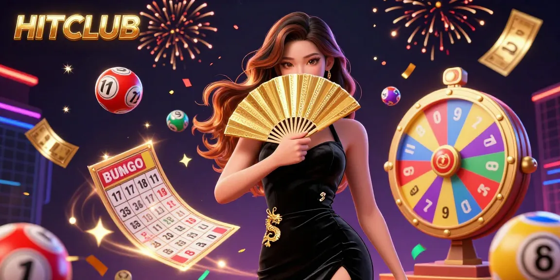 Engage with HITCLUB's exciting winning moments featuring a captivating scene of games and vibrant lottery elements.