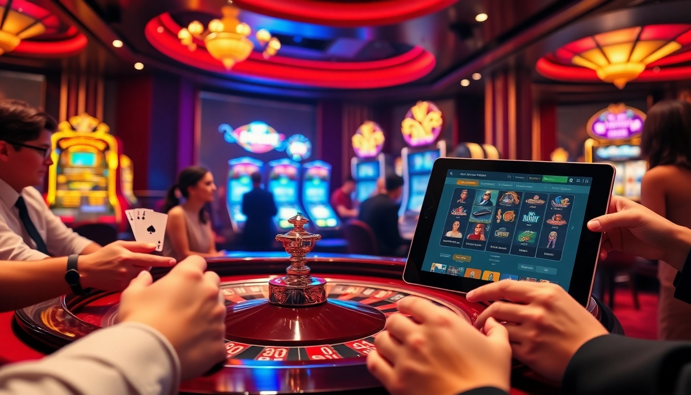 TG88 players engaging with a luxurious roulette table in a vibrant casino setting