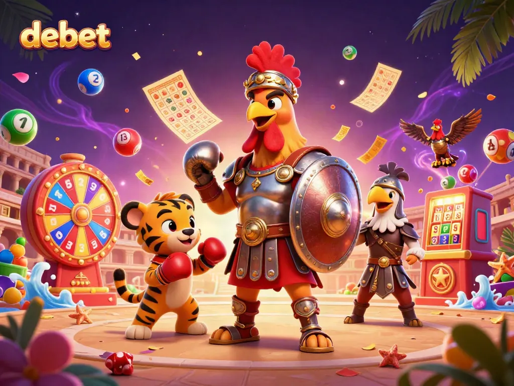 Experience debet's vibrant casino atmosphere with an engaging 3D illustration of characters, dynamic objects, and energetic elements.