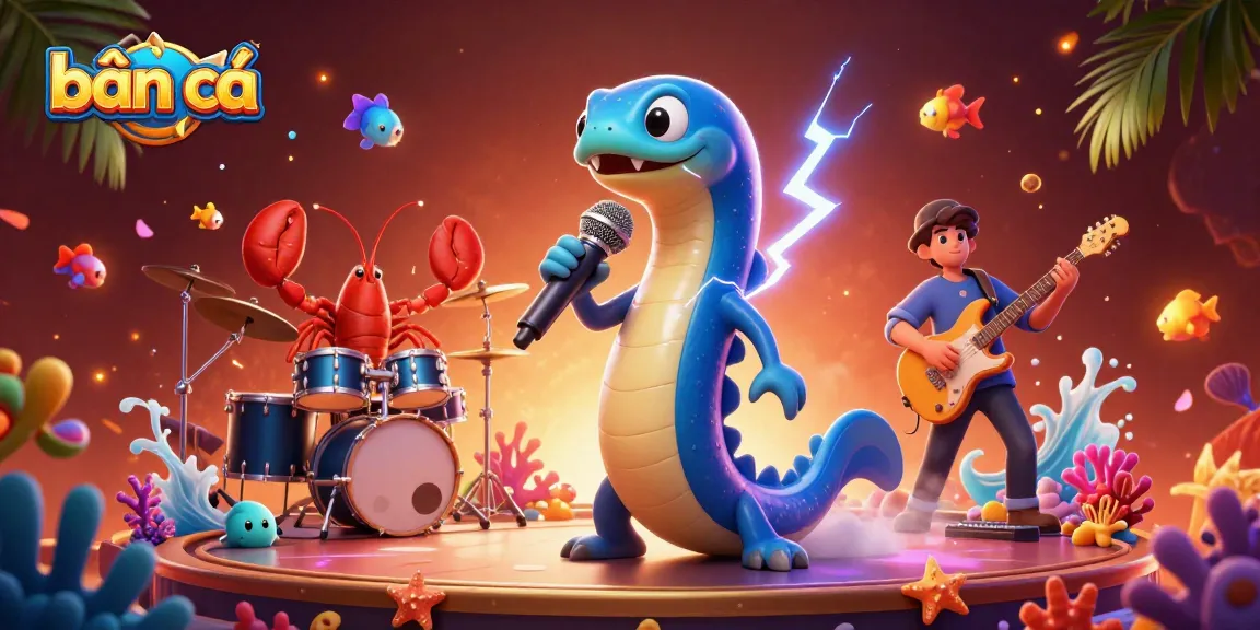Bắn cá game scene with electric eel DJ and underwater elements showcasing vibrant casino energy.
