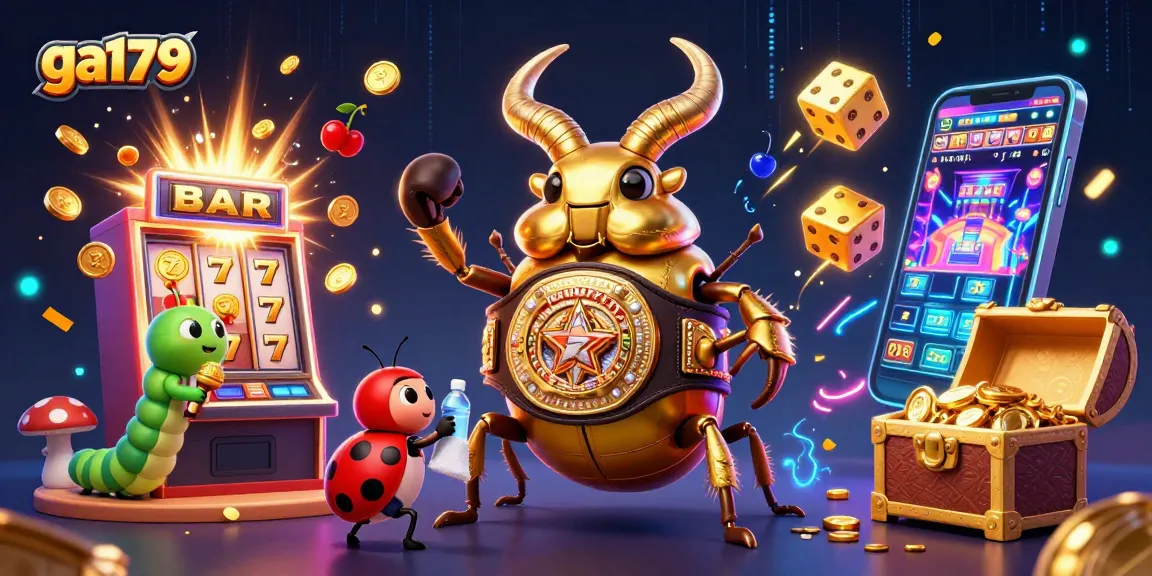 Experience the excitement of ga179 with a golden stag beetle in a dazzling casino scene full of winnings.