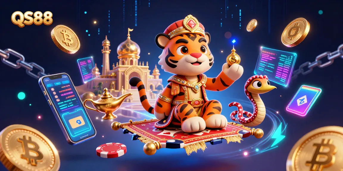 Experience thrilling games with QS88 featuring a vibrant casino scene, lively characters, and exciting elements.