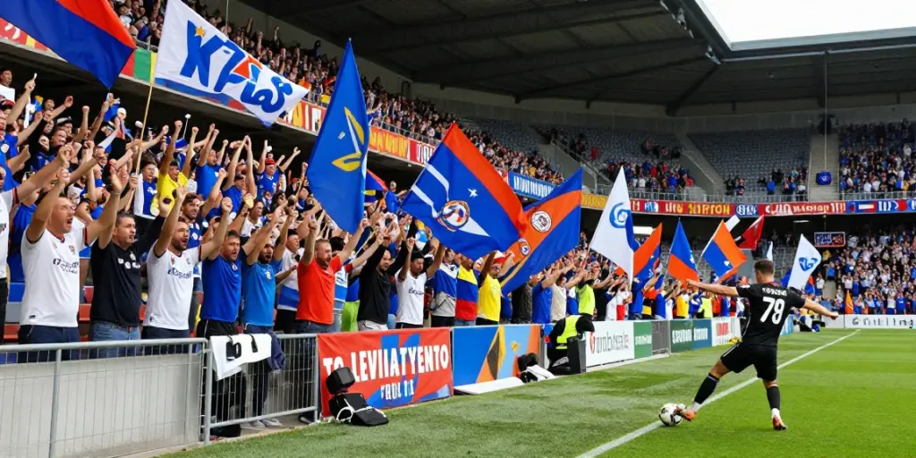 Exciting bóng đá socolive atmosphere with fans cheering in a stadium during a live match.
