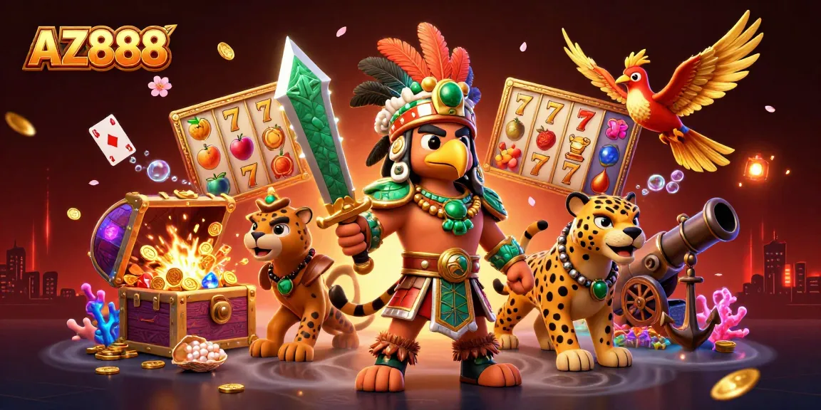 Experience the thrill of AZ888 with dynamic slot reels and vibrant characters in action.