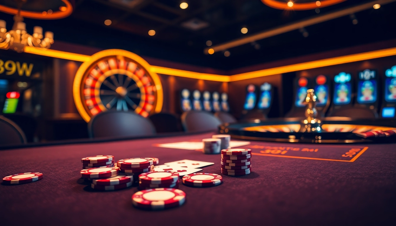 Play poker with excitement at 399W featuring vibrant chips and a stylish table