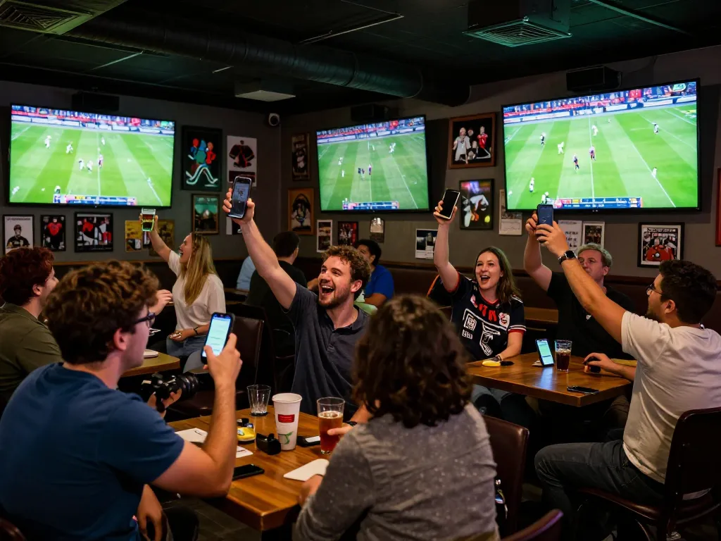 Socolive Truc Tiep Bong Da live football betting experience with enthusiastic fans cheering at a sports bar