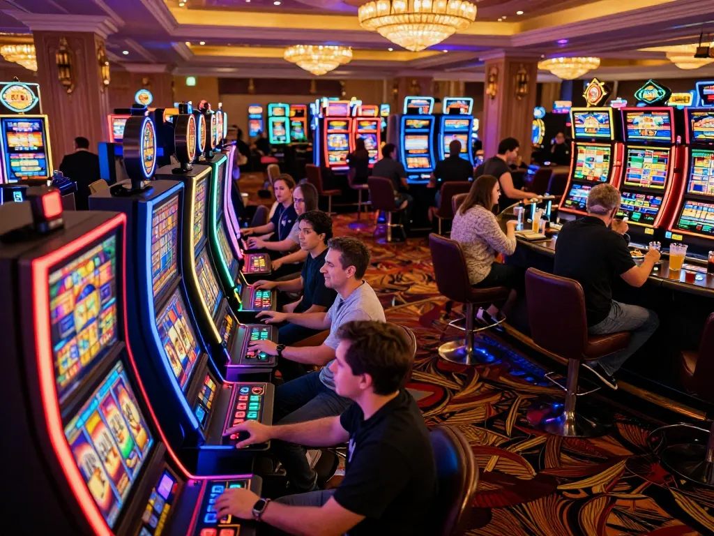 TigerAsia88 site showcasing players enjoying slot machines in a lively casino atmosphere