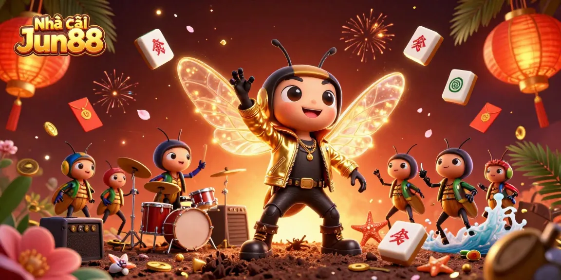 Experience vibrant action at Nhà cái Jun88 featuring a dynamic 3D illustration of casino-themed characters.