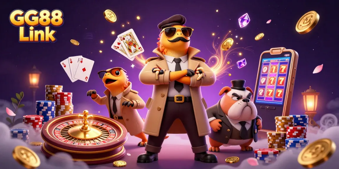 Experience thrilling gaming with GG88 Link as three raptors in disguise approach a VIP casino lounge.