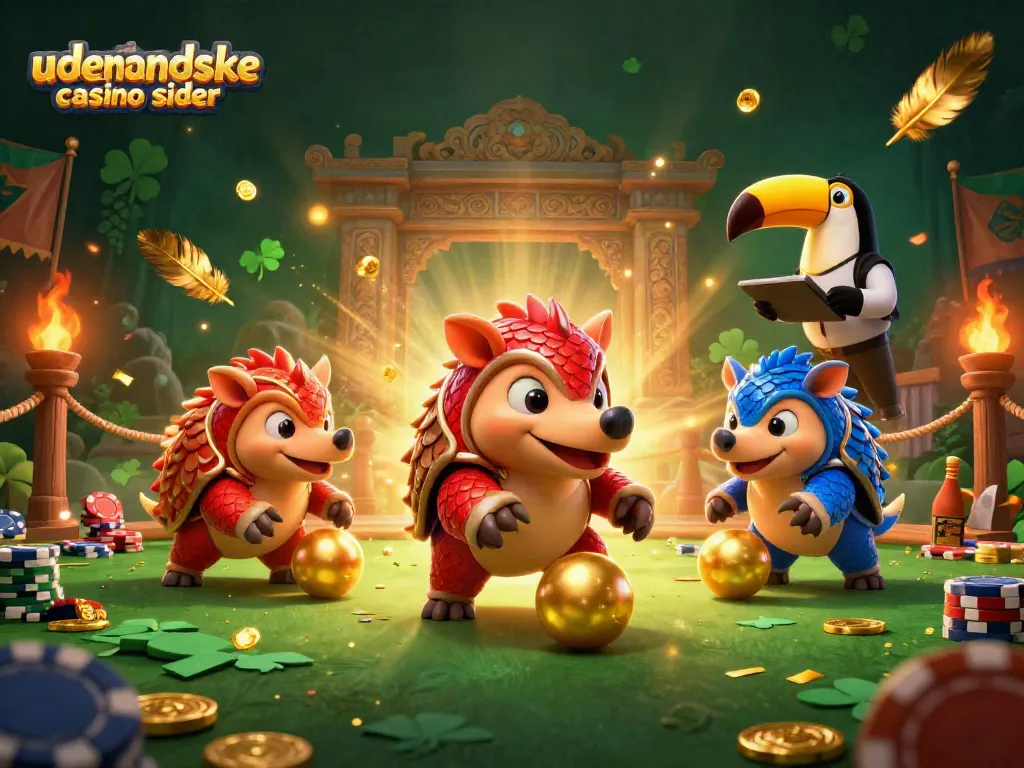 Engage with thrilling udenlandske casino sider in this vibrant 3D illustration featuring pangolins and poker chips.