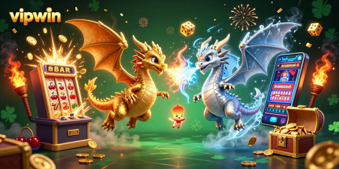 Engage in the thrilling world of vipwin with gold and silver dragons and exciting casino elements.