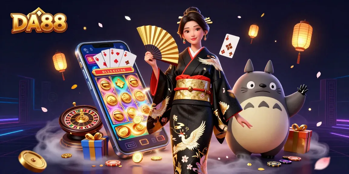 Engage with DA88's winning slots while enjoying vibrant casino elements in a captivating scene.