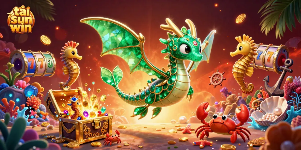 Win big with tải sun win in this vibrant 3D casino scene featuring dragons, treasures, and slot reels!
