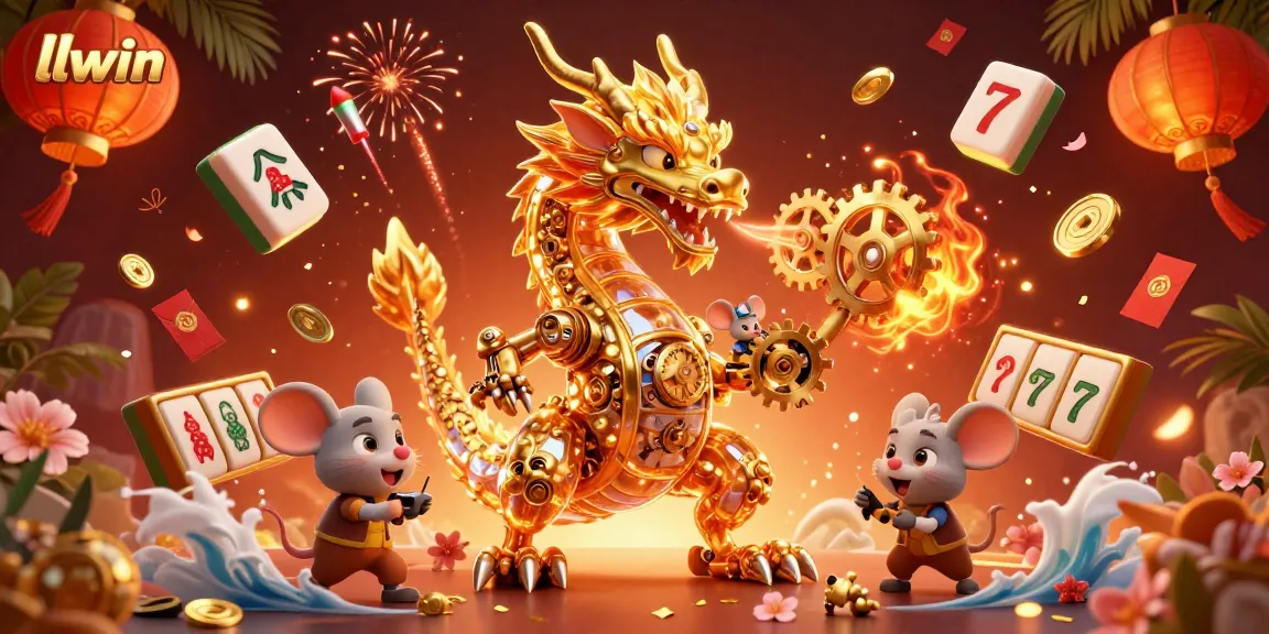 Experience llwin's vibrant casino energy with a golden dragon and interactive game elements.