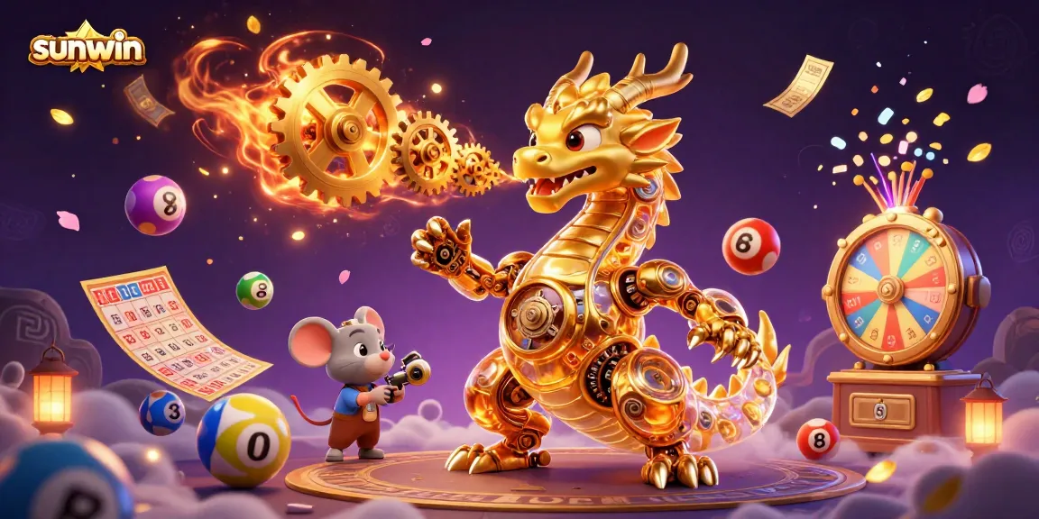 Experience thrilling gameplay at sunwin with an interactive golden dragon and colorful lottery elements.