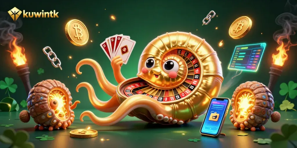 Experience high-rolling gameplay at kuwintk with a vibrant 3D casino scene featuring a nautilus roulette wheel.