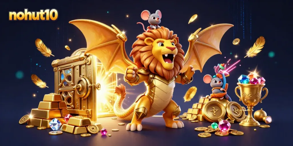 Experience thrilling jackpots at nohut10 with an ultra-detailed 3D casino adventure featuring a chimera and treasures.