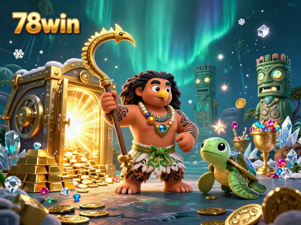 Experience the excitement at 78win with a vibrant casino-themed illustration featuring treasure and jewels.