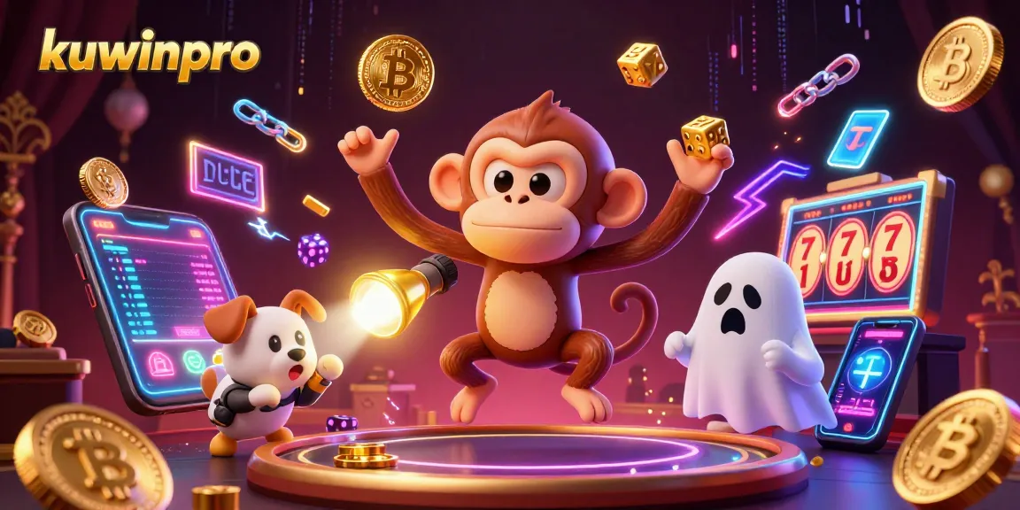 Engage with kuwinpro in a vibrant casino scene featuring an invisible monkey juggling gold, echoing excitement.