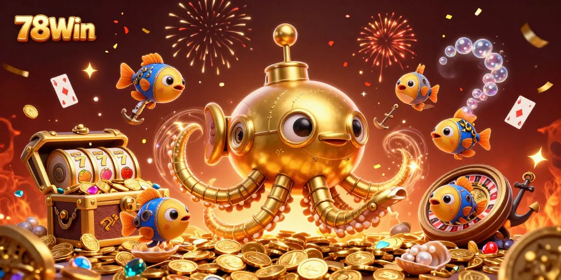Experience thrilling slots and jackpots with 78Win in a vibrant underwater world of gold.