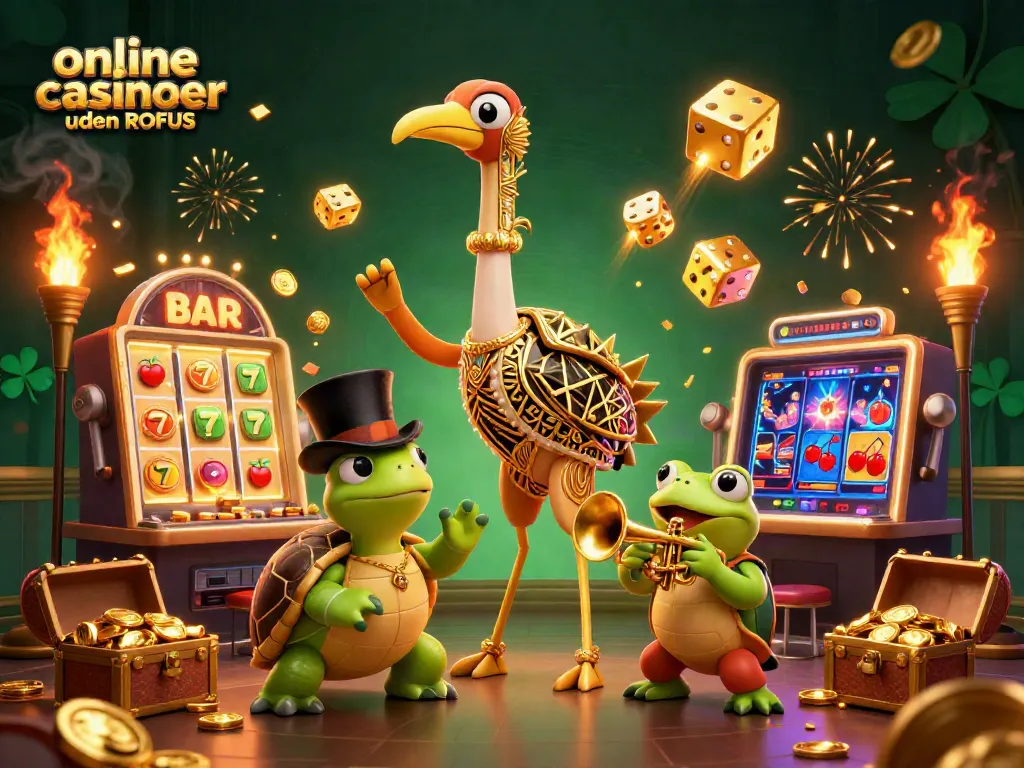 Experience online casinoer uden ROFUS through a vibrant 3D illustration featuring iconic characters.