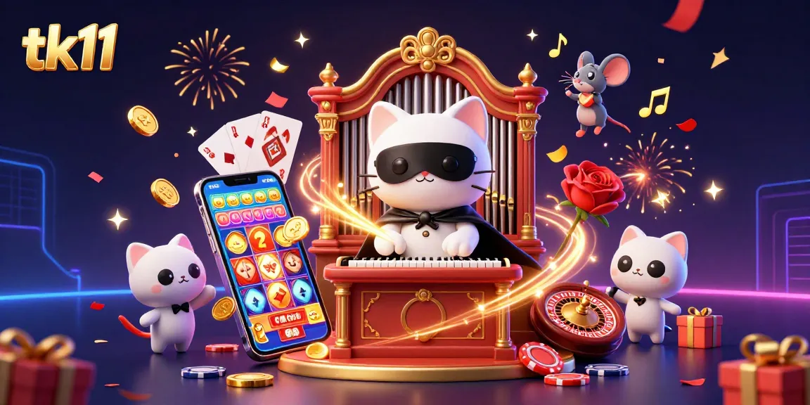 Experience the thrill of tk11 with a vibrant slot game featuring golden coins and dynamic casino elements.
