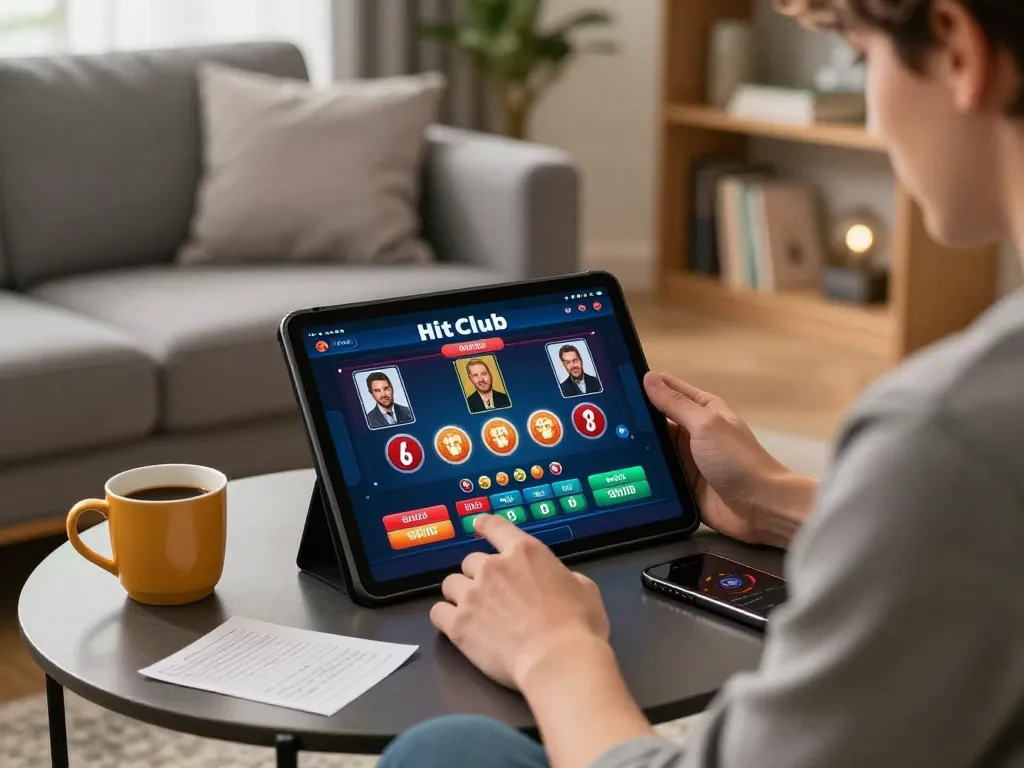Engaged player enjoying Hitclub mới nhất on tablet in a cozy home setup, focused on online poker.