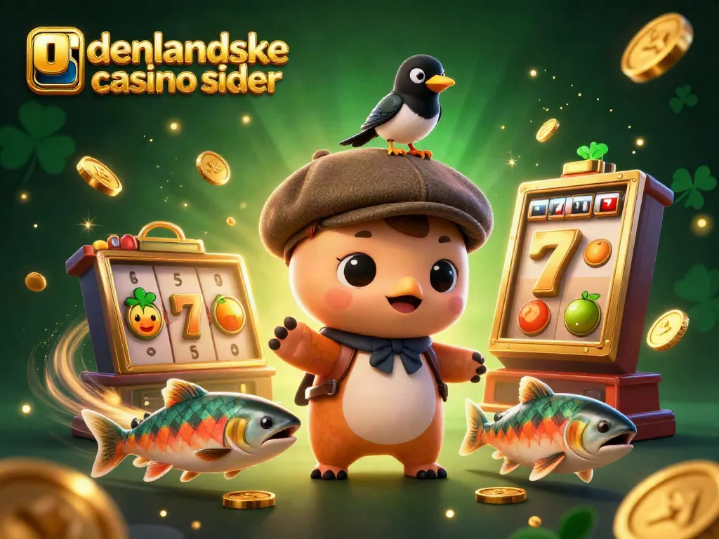 Explore udenlandske casino sider with engaging 3D illustration featuring slots and vibrant characters.