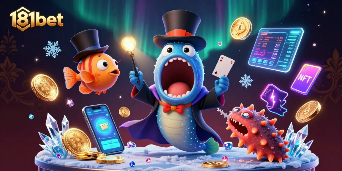 Engage with 181bet's thrilling 3D cartoon world, showcasing a deep-sea eel's magic tricks amid crypto elements.