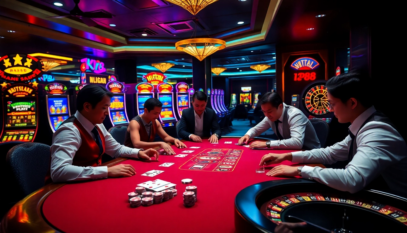 KP88 poker game with professional dealers and vibrant casino ambiance.